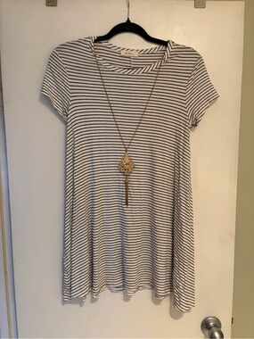 Mango Black & White Striped Short-Sleeve Tunic